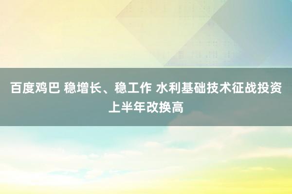 百度鸡巴 稳增长、稳工作 水利基础技术征战投资上半年改换高